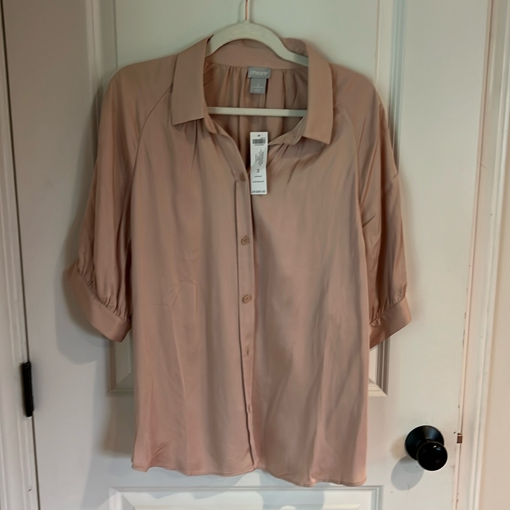 Chicos sand washed split sleeve shirt blush